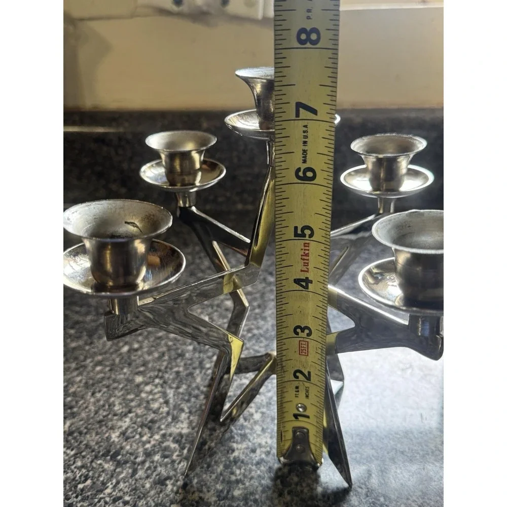3D Star Candelabra Taper Candleholder Silver Color Metal
